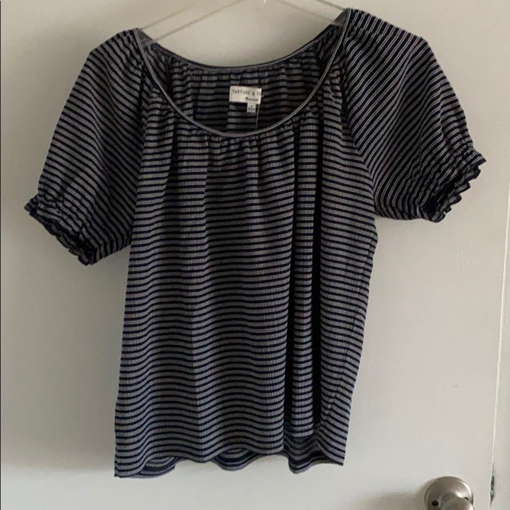 Blue strided madewell blouse
